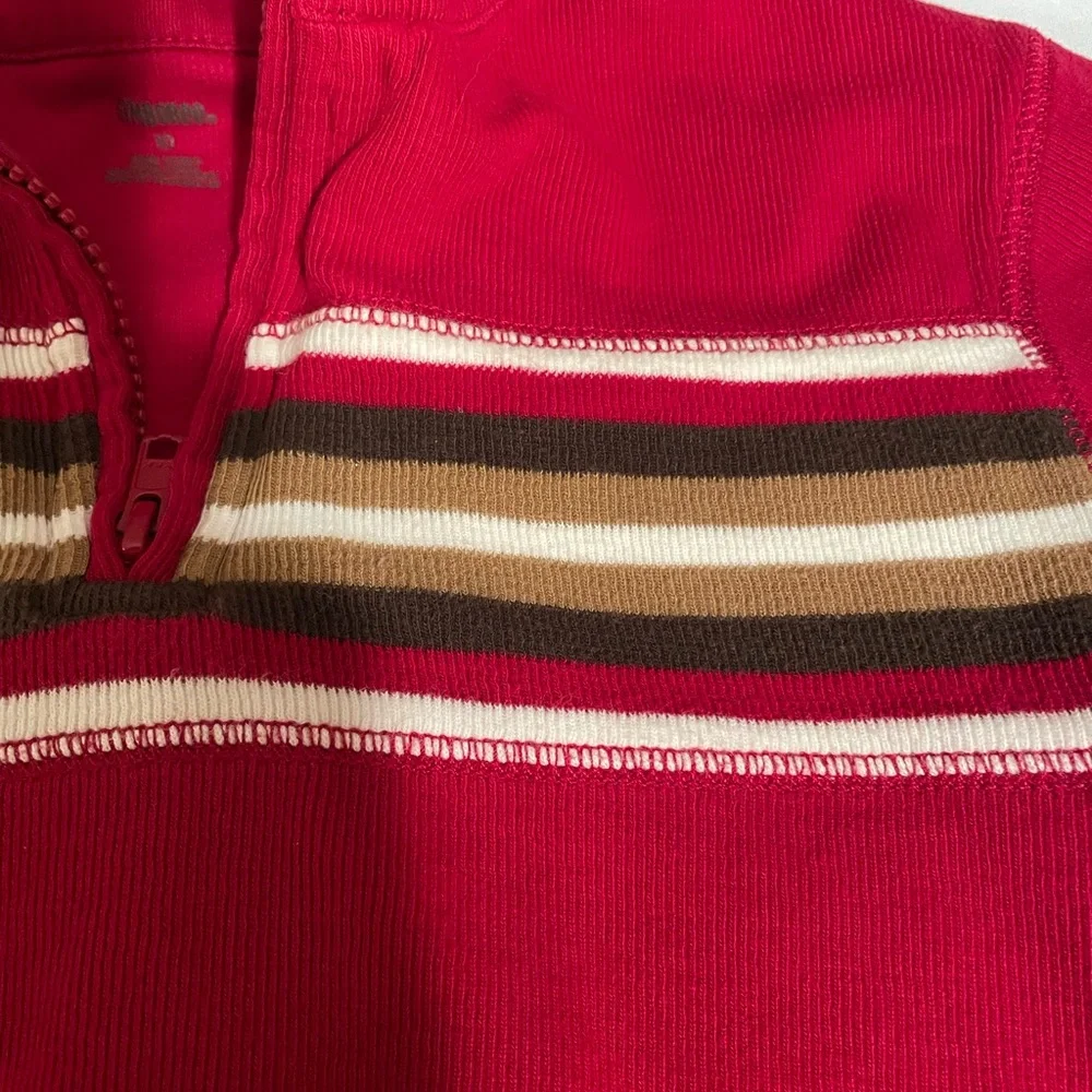 GYMBOREE Boys Red LG sleeve casual shirt size‎ 10 w/black cream stripes 3/4 zip